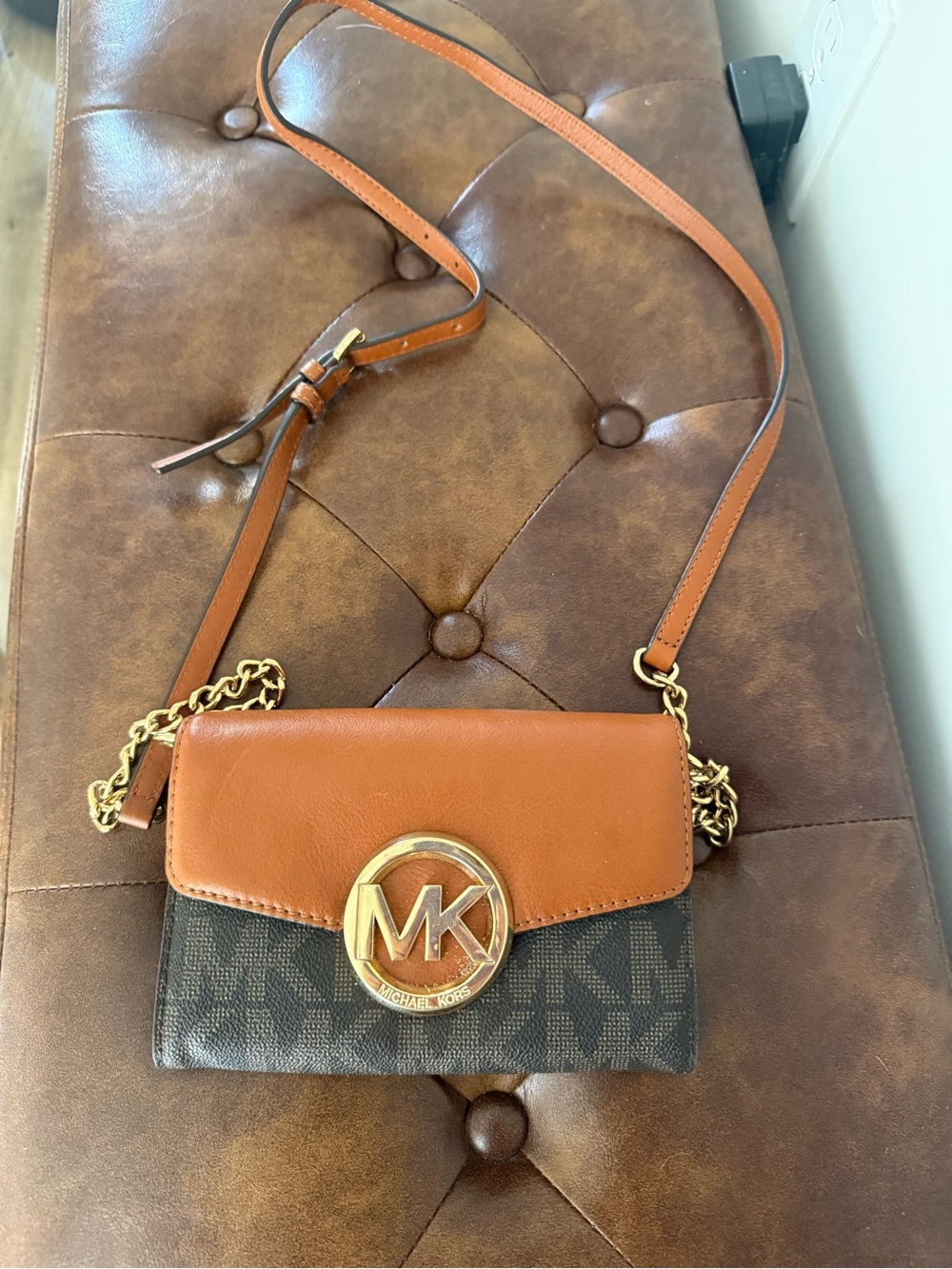 Michael Kors Two-Tone Brown/Tan MK Logo Crossbody